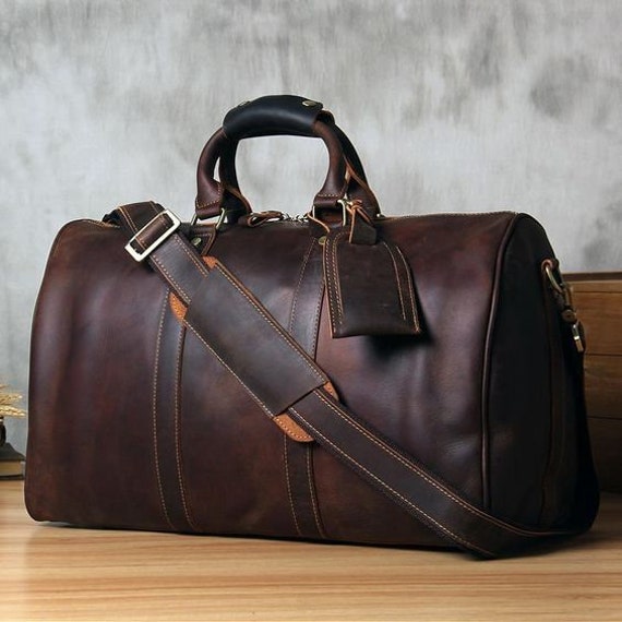 Vintage Leather Mens Large Weekender Bag Travel Bag Duffle Bag