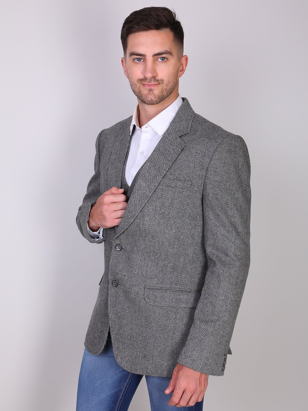 Chaqueta Americana Gris Tweed - Ridebike, Ropa Hombre