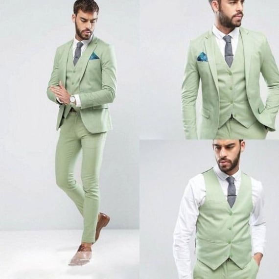 Buy Green Suits 3 Piece Slim Fit One Button Wedding Groom Party Wear Coat  Pant, Date Night Suit, Men Green Suit, Light Green Slim Fit Groom Suit  Online in India - Etsy