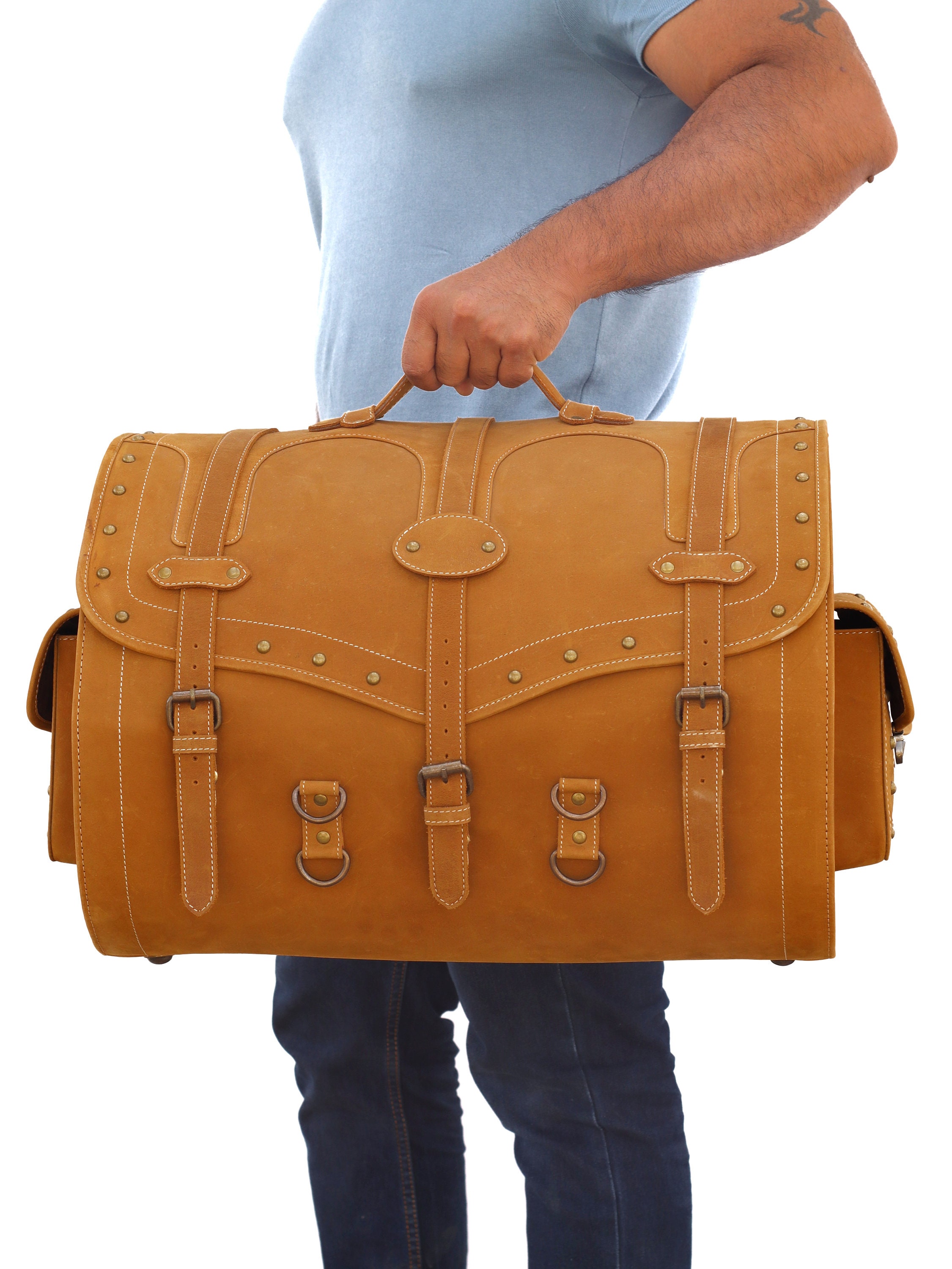 Motorcycle Sissy Bar Rear Bag tan Waterproof Genuine Leather Etsy