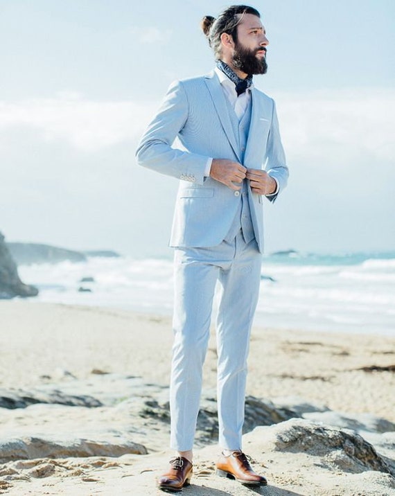 Men's Suit 2 Piece Causal Summer Aqua Blue Linen Suits Solid Slim Fit  Groomsmen Tuxedo Summer Beach Prom XXS at Amazon Men's Clothing store