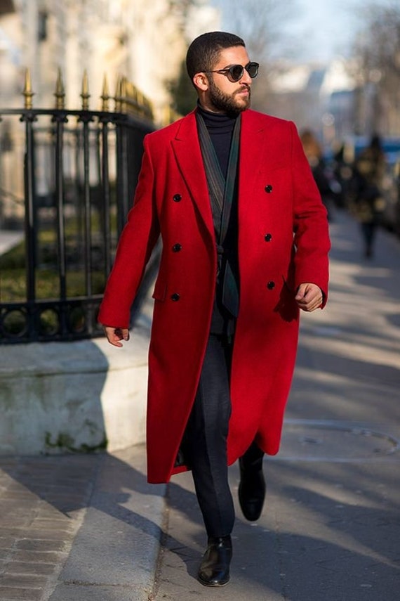 Men Red Overcoat Vintage Long Trench Coat Men Winter Long - Etsy