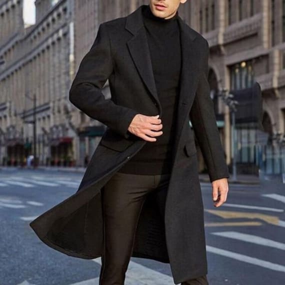 Men Woolen Long Coat Trench Style Dark Grey Mens Overcoat for - Etsy ...