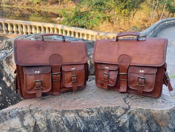 brown leather bicycle panniers