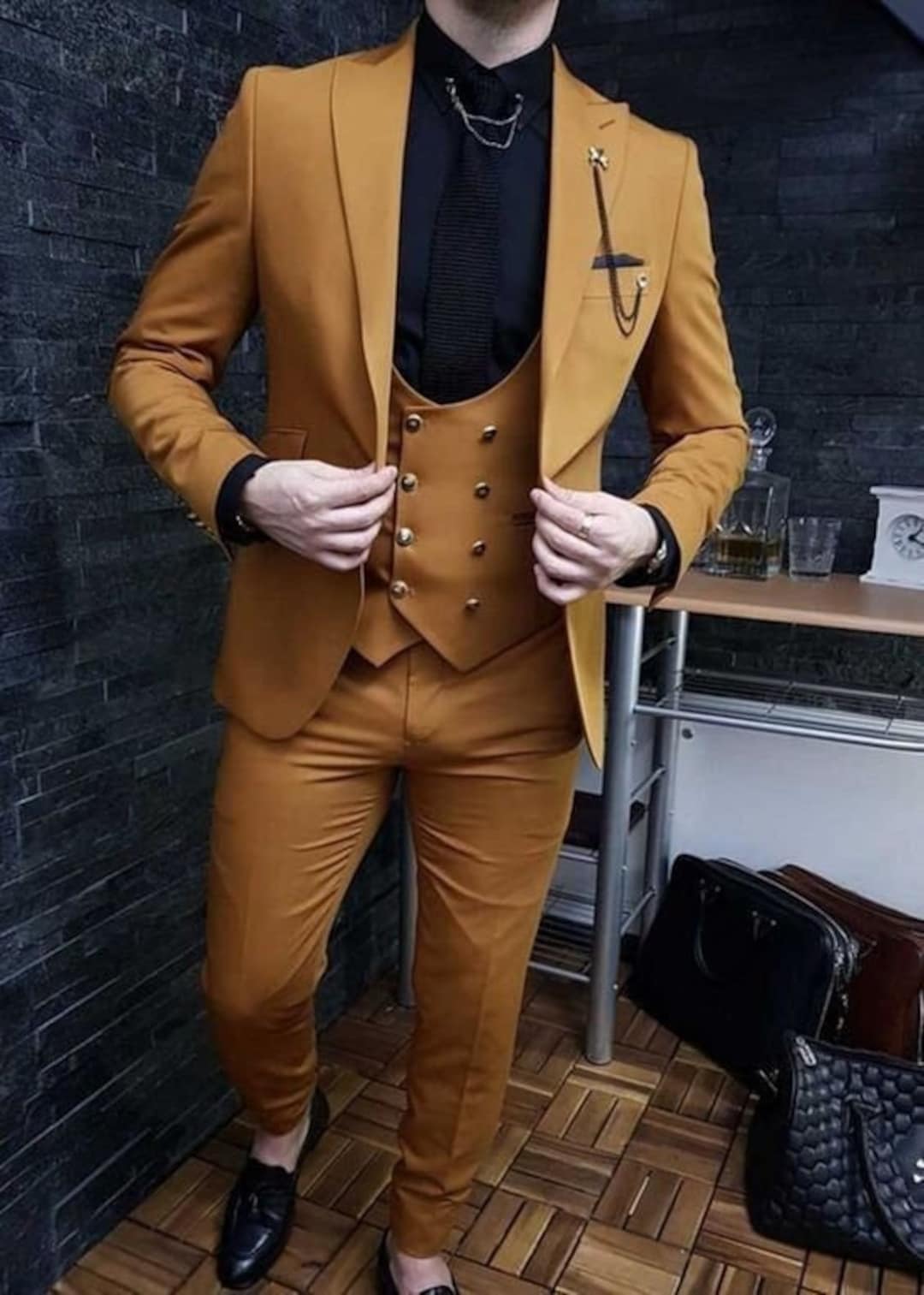 Man Mustard Yellow 3 Piece Suitwedding Suit for Groom & Etsy