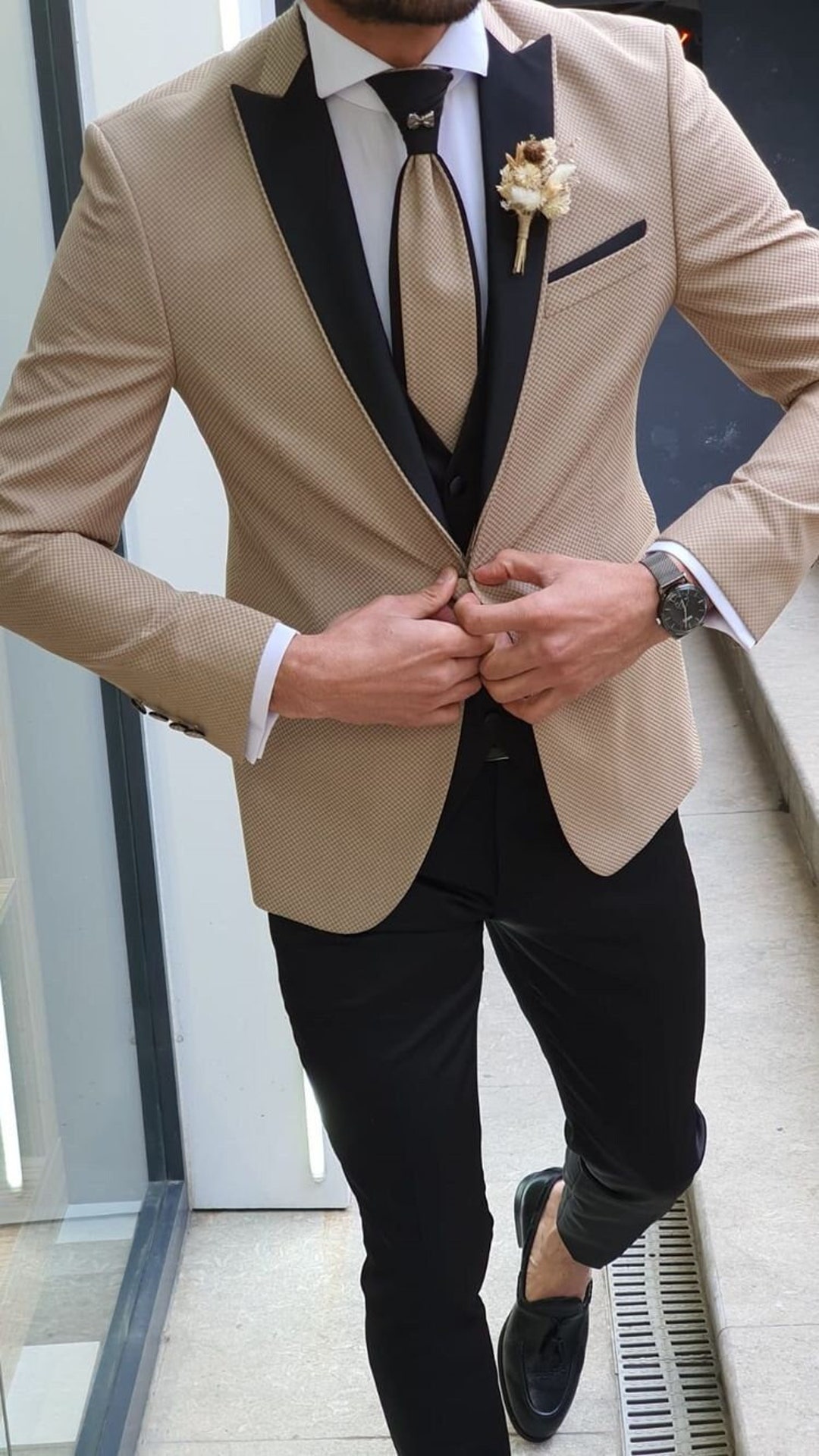 Man Beige 2 Piece Suitwedding Suit for Groom & Groomsmendinner, Prom, Party Wear Suitbespoke