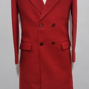 Man red Overcoat-Vintage Long coat-Trench Coat-Man winter long Coat-Woolen jacket-customized tweed coat for Christmas gift image 2
