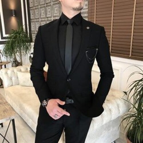 Black Men Suit Fashion Suits 2 Piece 
