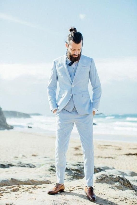 Man Linen Blue Wedding Suit-summer Suit-wedding Suits-dinner