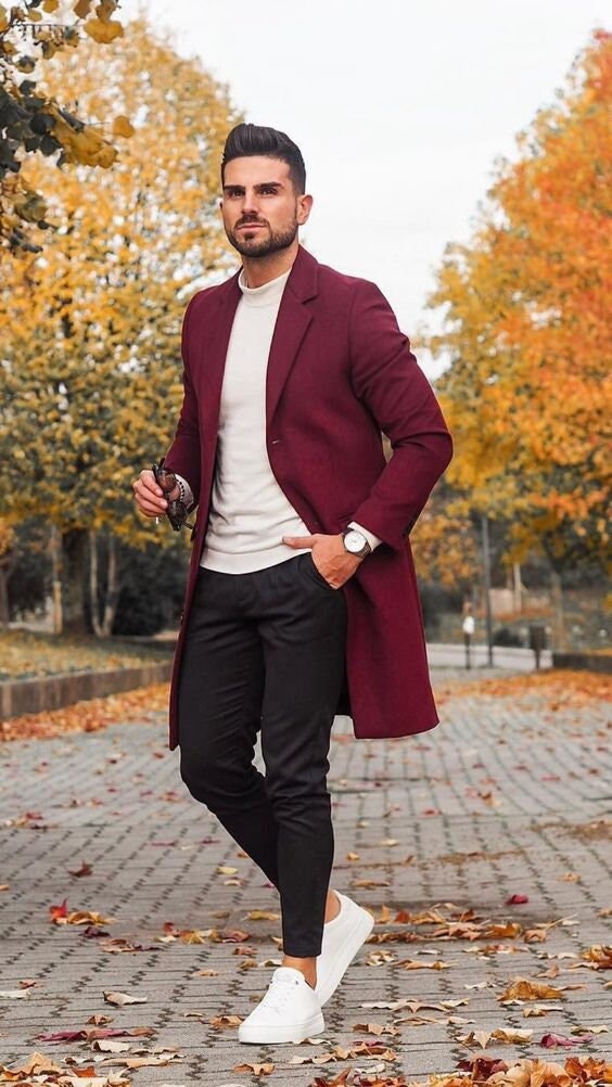 maroon long coat