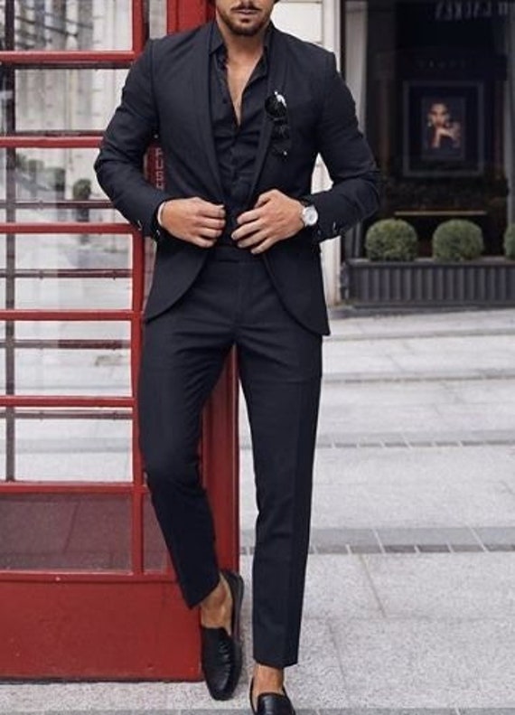 Mens Blue 2 Piece Casual Suit Beach Wedding Slim Fit Prom Party