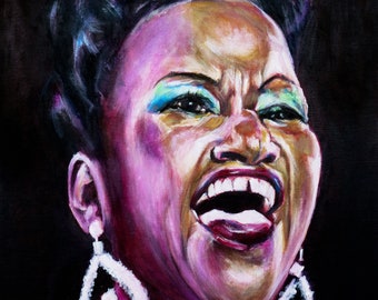 Azucar! Celia Cruz! Stampa artistica da pittura acrilica originale. Ritratto digitale fine art su carta da poster