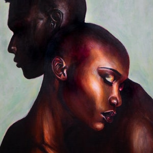 Black Love. Art Print from Original Acrylic  Painting, Black Art, Black Couple Art, Wall Art, Contemporary Black Art, Art Poster