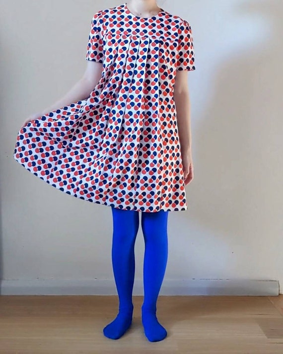 Mod Psychedelic Op Art Mini Shift Dress, red blue… - image 3