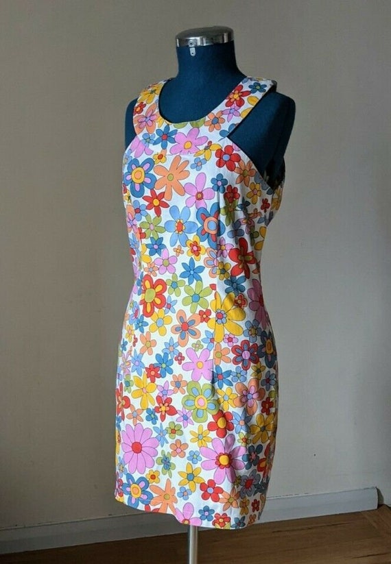 Flower Power Vintage 1960s Rainbow Mod Cotton Hal… - image 5
