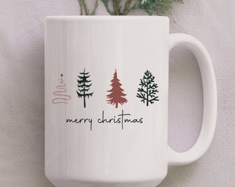 15 oz "Merry Christmas" Mug, Christmas Trees, Coffee Mug, Tea Mug