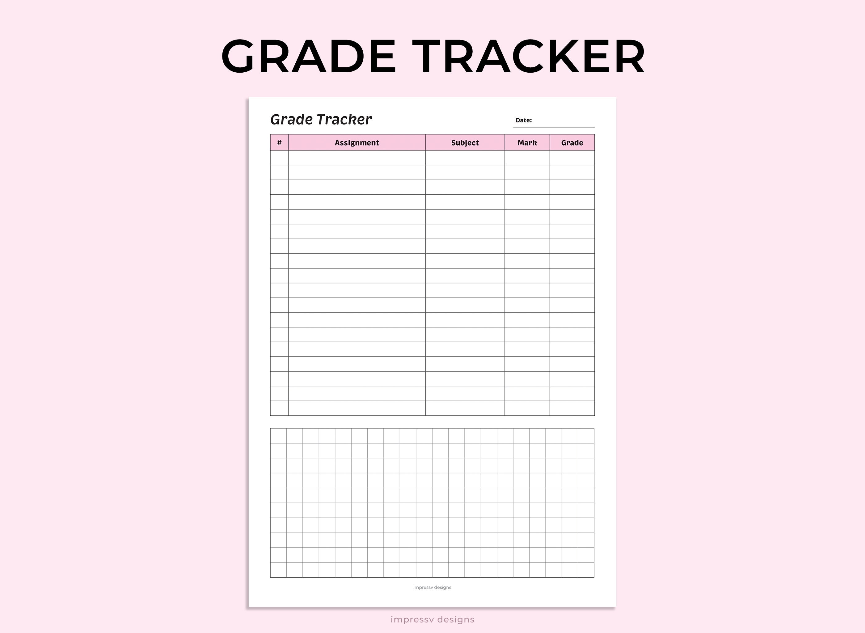 Grade Tracker Planner Template, Student Planner, Student Printable ...