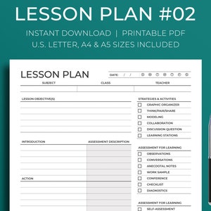 Printable Lesson Plan #02 ⦁ A4, A5, Letter ⦁ Minimalist Printable, Instant Download ⦁ PDF Instant Download