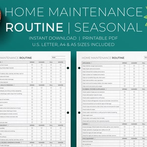 Home Maintenance Routine | Seasonal ⦁ Household Printable PDF Planner ⦁ PDF Chore Chart ⦁ A4, A5, Letter