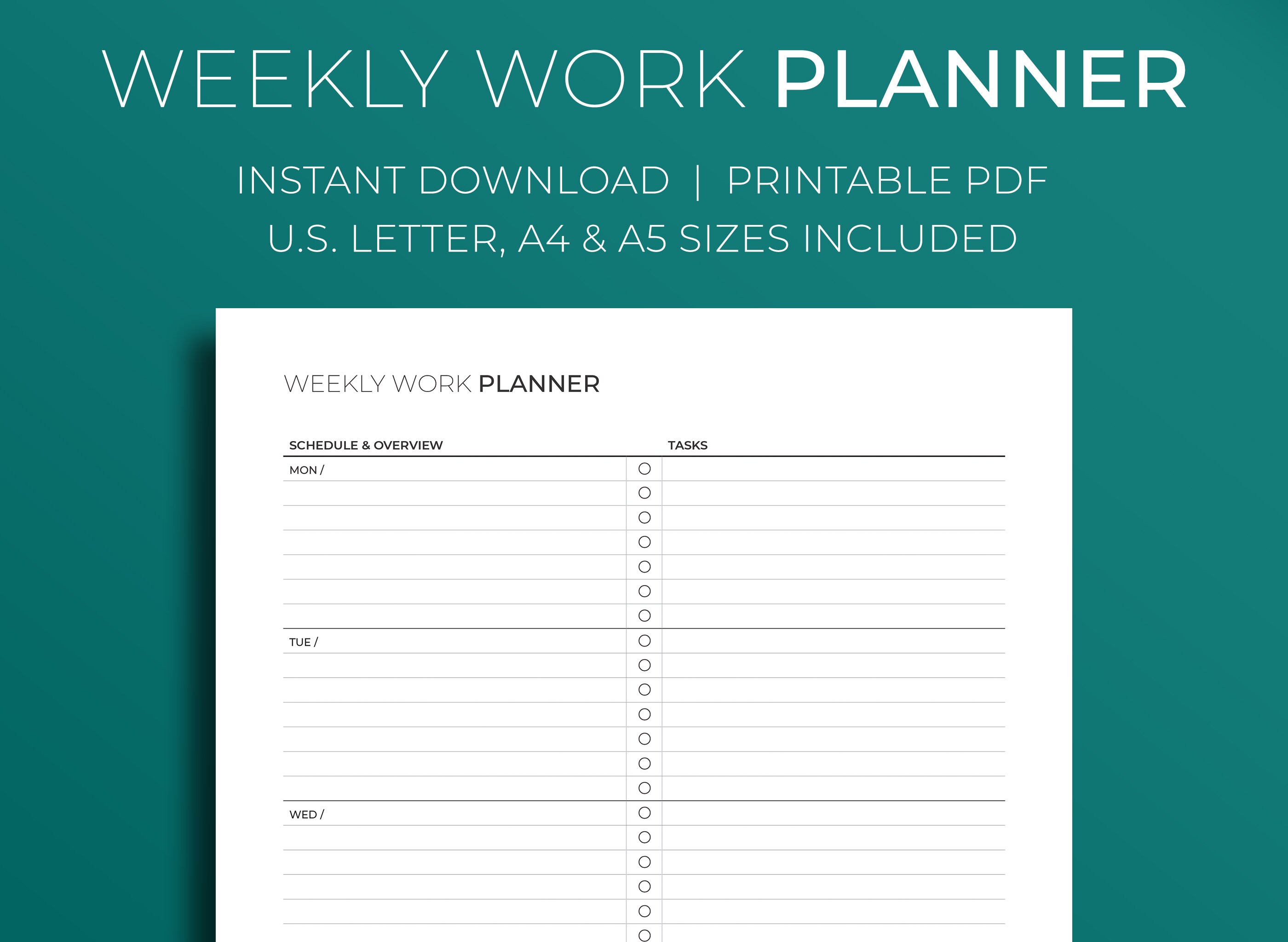 Weekly Work Planner Minimalist Printable Productivity PDF Template ...