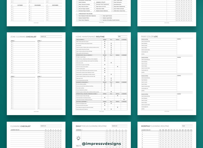 Epic Cleaning Bundle Household Printable PDF Planner 18 Designs, 54 Pages, 3 Sizes Per Design PDF Chore Chart A4, A5, Letter image 6