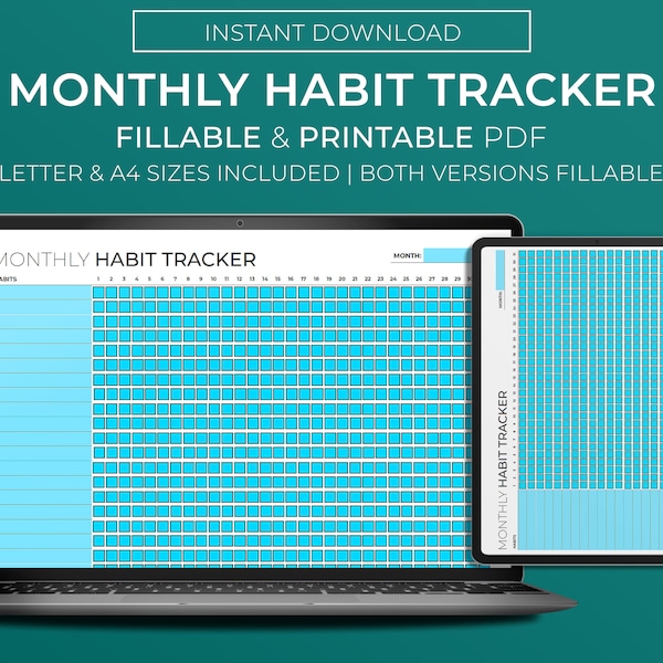 Monthly Habit Tracker ⦁ Fillable & Printable ⦁ Routine Planner ⦁ Habit Tracker ⦁ Template Instant Download PDF, Planner Insert ⦁ A4, Letter