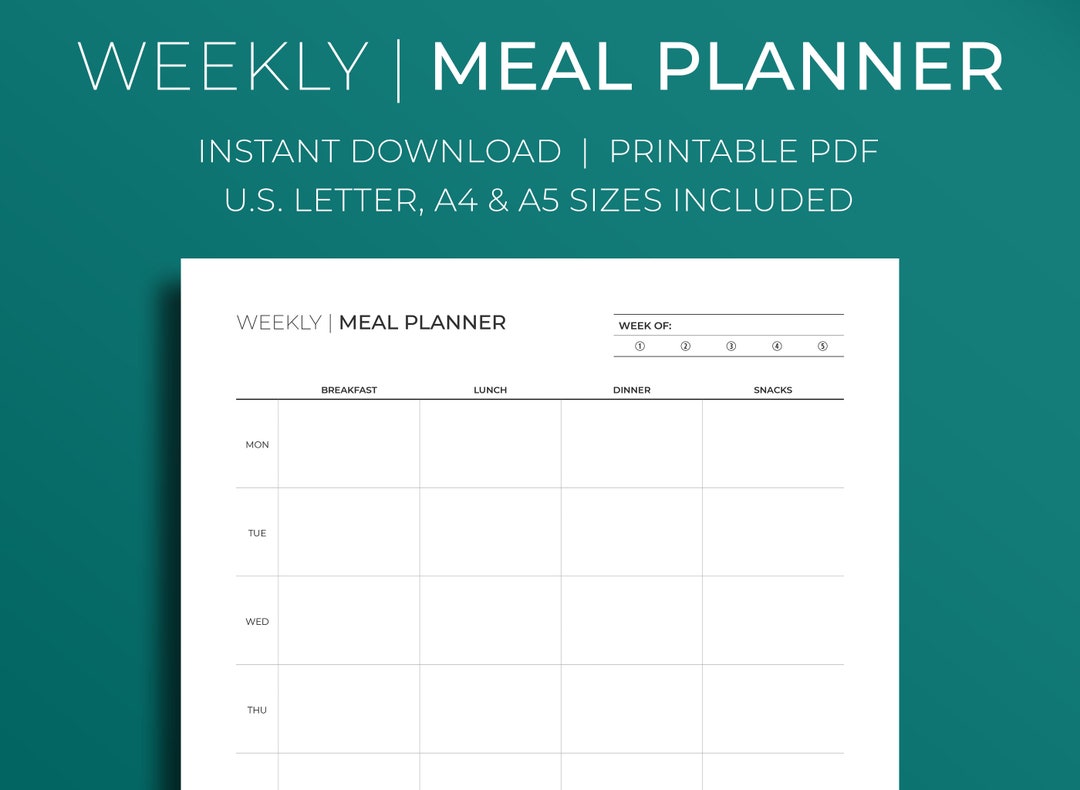 Weekly Meal Planner Minimalist Printable Productivity PDF Template ...