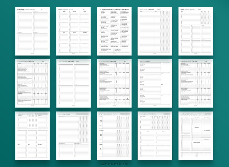 Epic Cleaning Bundle Household Printable PDF Planner 18 Designs, 54 Pages, 3 Sizes Per Design PDF Chore Chart A4, A5, Letter image 3