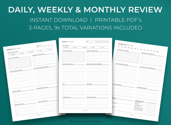 Daily Weekly Monthly Review 9-page Reflections Planner - Etsy