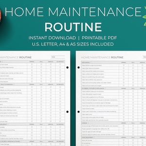 Home Maintenance Routine - Blank ⦁ Household Printable PDF Planner ⦁ PDF Chore Chart ⦁ A4, A5, Letter