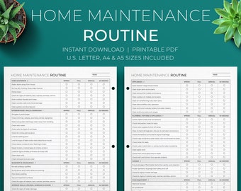 Household Printable PDF Planner ⦁ Home Maintenance Routine - Blank ⦁ PDF Chore Chart ⦁ A4, A5, Letter