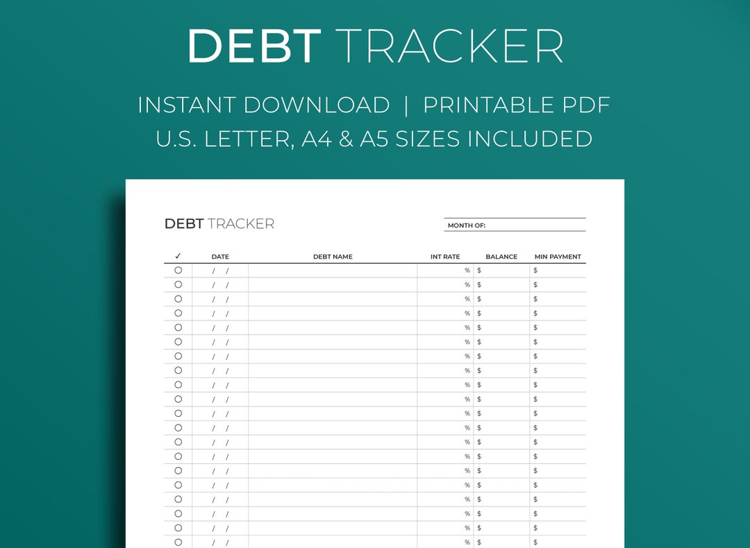Debt Tracker ⦁ Minimalist Printable Productivity PDF Template Planner ...