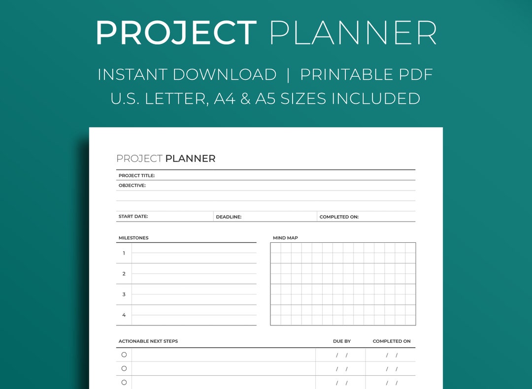 Project Planner ⦁ Minimalist Printable Productivity PDF Template ...