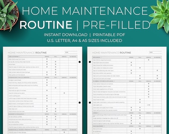 Home Maintenance Routine | Pre-Filled ⦁ Household Printable PDF Planner ⦁ PDF Chore Chart ⦁ A4, A5, Letter