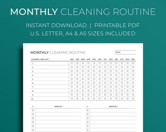 Monthly Cleaning Routine ⦁ Minimalist Printable Productivity PDF Template Planner Insert ⦁ Home Cleaning Productivity Planner ⦁ A4 A5 Letter