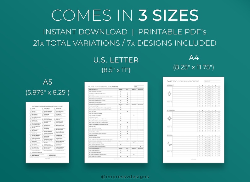 Epic Cleaning Bundle Household Printable PDF Planner 18 Designs, 54 Pages, 3 Sizes Per Design PDF Chore Chart A4, A5, Letter image 4