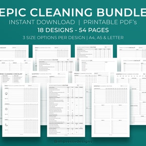 Epic Cleaning Bundle Household Printable PDF Planner 18 Designs, 54 Pages, 3 Sizes Per Design PDF Chore Chart A4, A5, Letter image 1