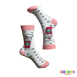 Calcetines tobilleros con estampado de gato para mujer, calcetines con estampado de batidos de leche para ella, calcetines divertidos y novedosos, calcetines de gato para mujer, calcetines con estampado de gato para ella