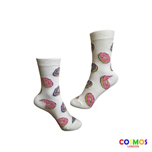 Donut Print Ankle Socks for Women, Fun Donut Socks, Fun Novelty Socks, Donut Patterned Socks for Her, Food Socks for Unisex