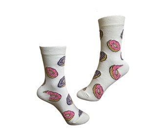 Donut Print Ankle Socks for Women, Fun Donut Socks, Fun Novelty Socks, Donut Patterned Socks for Her, Food Socks for Unisex