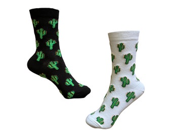 Cactus Print Ankle Socks for Unisex, White Cactus Socks, Fun Novelty Socks, Cactus Patterned Socks, Black Cactus Socks, Colorful Funny Socks