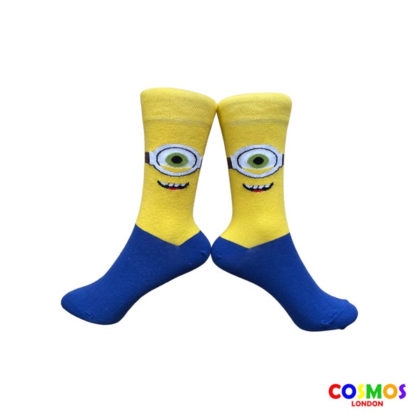 Minions Print Ankle Socks for Men, Men’s Cartoon Socks, Fun Novalty Socks, Minions Patterned Socks, Personalized Gift Socks for Him