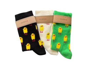 Calcetines de diseño de pollito / Calcetines de tobillo con estampado de pollito / Calcetines de pollito unisex / Calcetines de animales / Calcetines de Pascua / Calcetines novedosos divertidos / Regalo personalizado