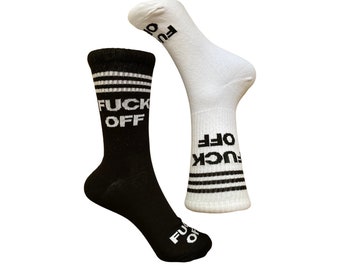 F*ck Off Socks for Men, Black F*ck Off Socks, White Fuck Off Socks, Men's Fuck Off Print Ankle Socks, Prank Gift for Him, Novelty Socks