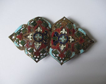 Antique enamel ladies belt buckle circa early 20th century