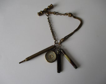 Antique Victorian Albert chain with compass quill pencil retractable pencil