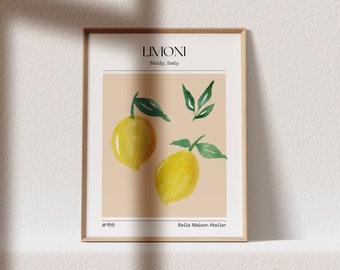 LIMÓN A5 Impresión, Limoni Fruit Market wallart Poster, PINTURA arte abstracto, Exclusivo, Dibujo Limones Cocina Sicilia Italia limone rosa PRE