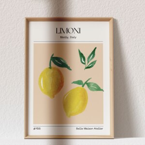 Cartel de LIMÓN, mural del mercado de frutas Limoni, Impresión digital A3 A4 A5, PINTURA Arte abstracto, Exclusivo, Dibujo Limones Cocina Sicilia Italia imagen 3