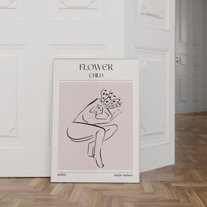 FLOWER Child Wallart / Digital Print A2 A3 A4 A5 / Polka Abstract Art Poster / NEUTRAL Femme Woman Girl / Boho Bedroom Beige Minimal Sketch