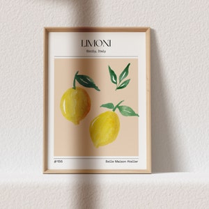 Cartel de LIMÓN, mural del mercado de frutas Limoni, Impresión digital A3 A4 A5, PINTURA Arte abstracto, Exclusivo, Dibujo Limones Cocina Sicilia Italia imagen 1